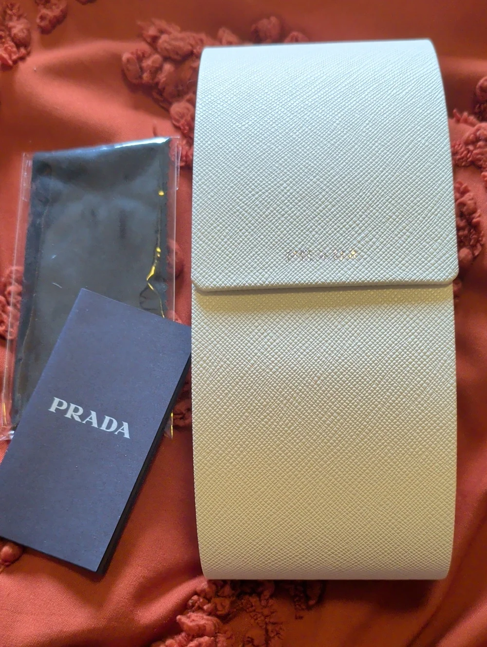 Prada Eyewear Case in Cream with Gold Logo